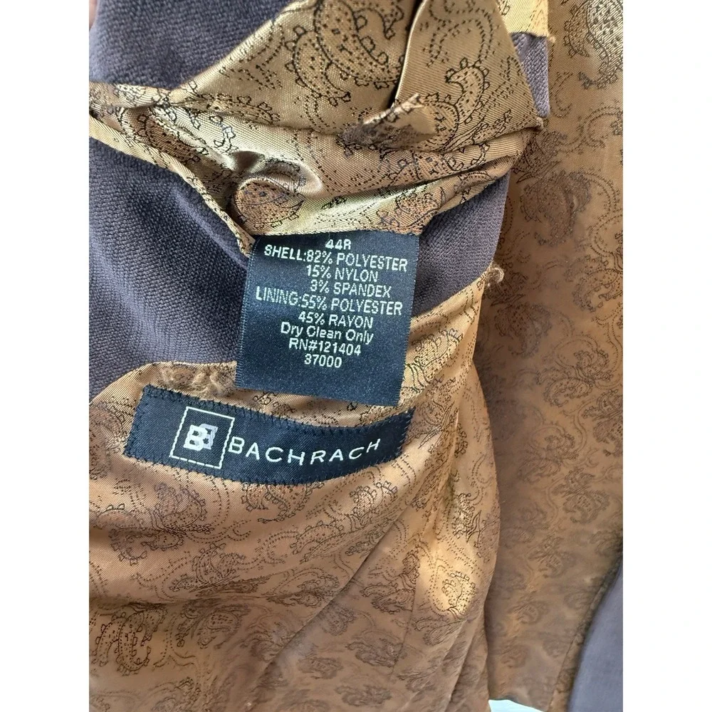 Bachrach Size 44R Brown Polyester Sport Coat Suit Jacket Blazer Paisley Lined
